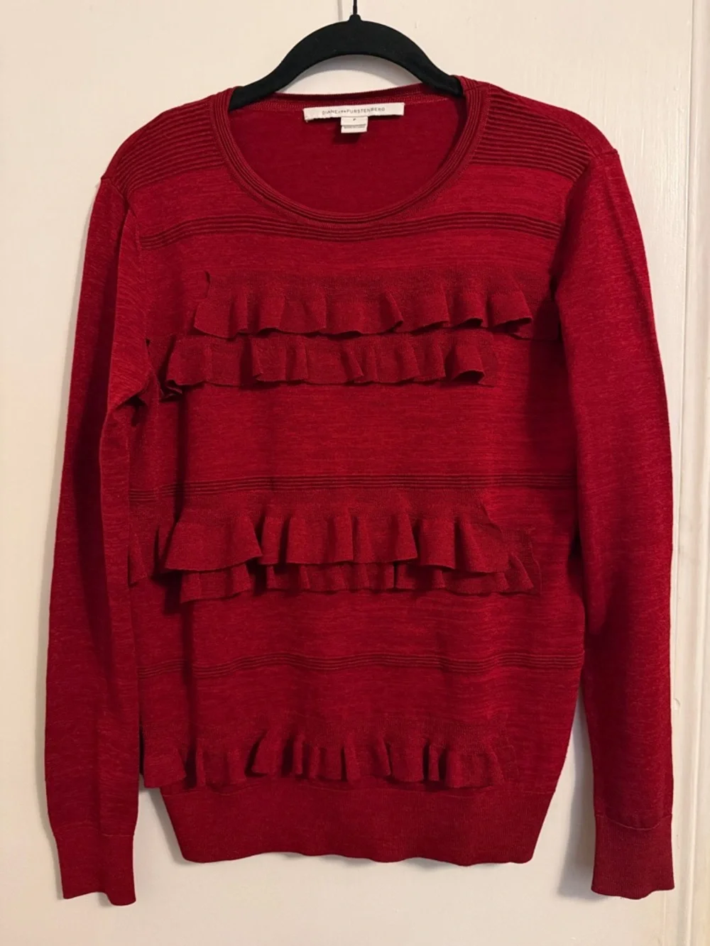 Diane von Furstenberg Ruby Red Bennie Ruffle Sweater